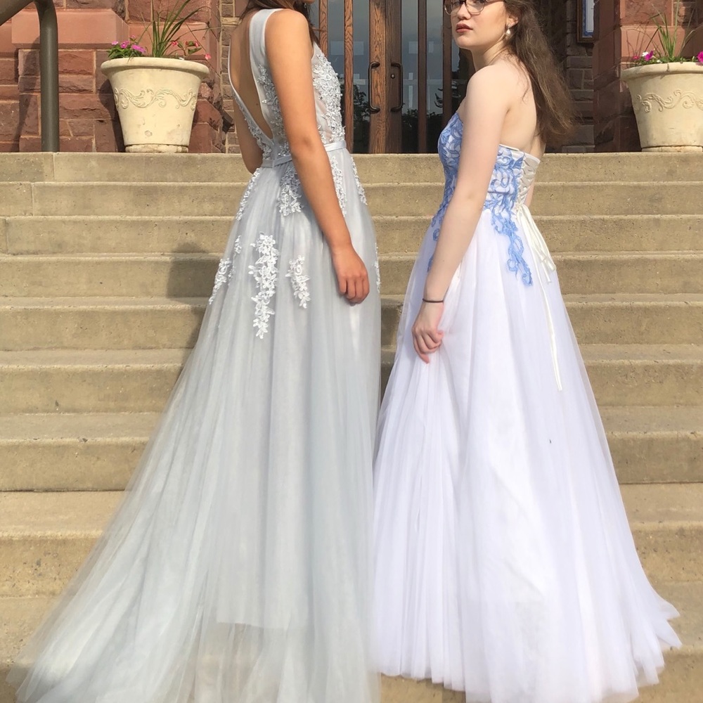 Silvery-blue prom dress